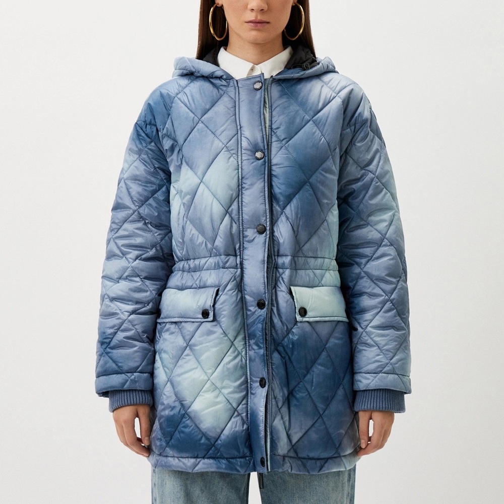 Love Moschino Blue Ombre Hooded Puffer Coat Quilted Hooded Jacket M Medium